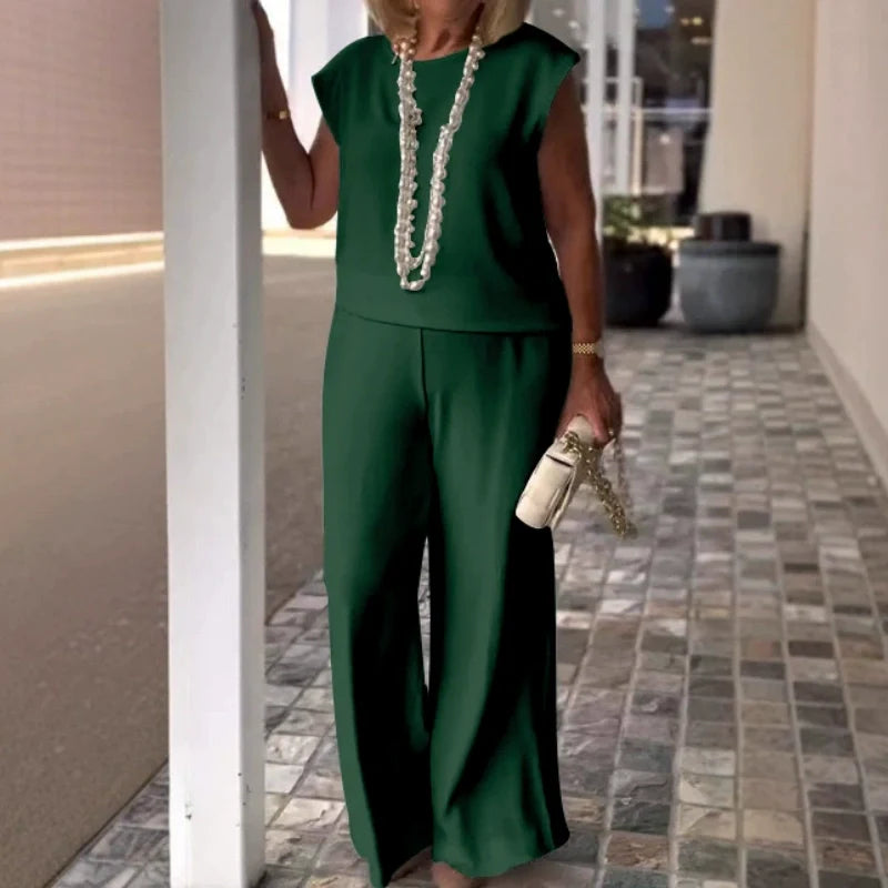 Women's Crew Neck Sleeveless Top and Pants Set