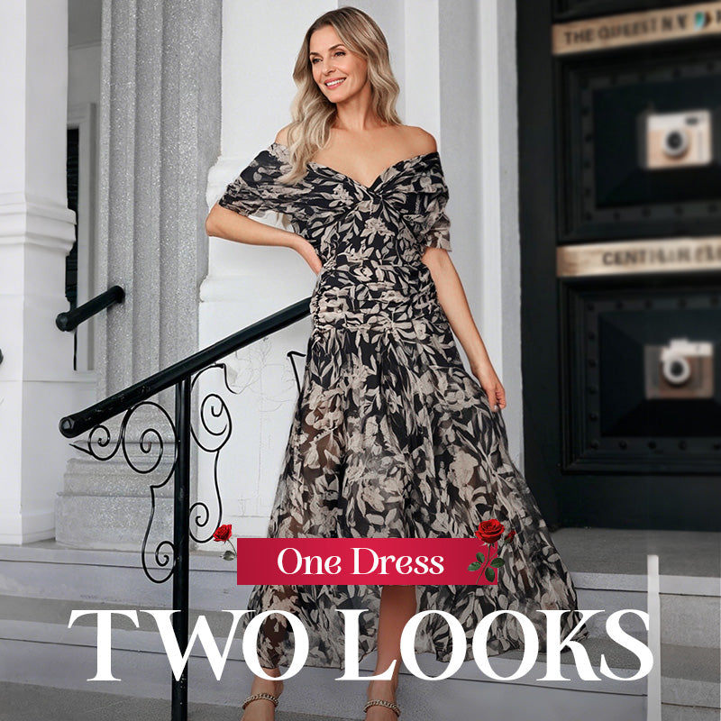 ๐ Women's Off-the-Shoulder V-Neck Printed Dress