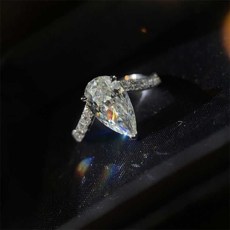 3-Carat Sterling Silver Waterdrop Moissanite Ring