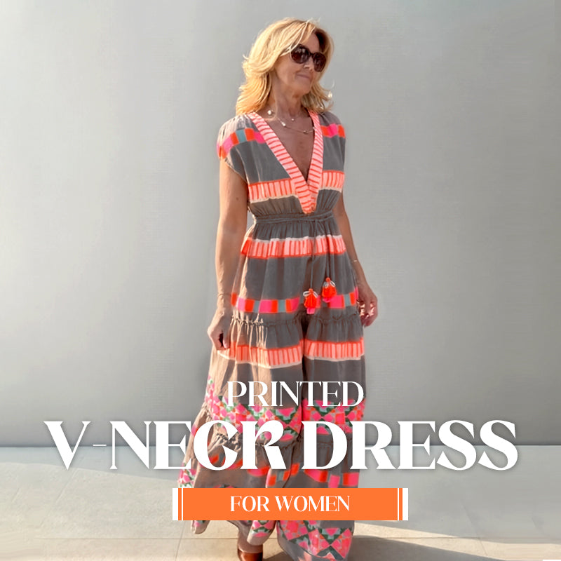 💕Women's Loose V-Neck Vintage Stripe Pattern Sleeveless Dress