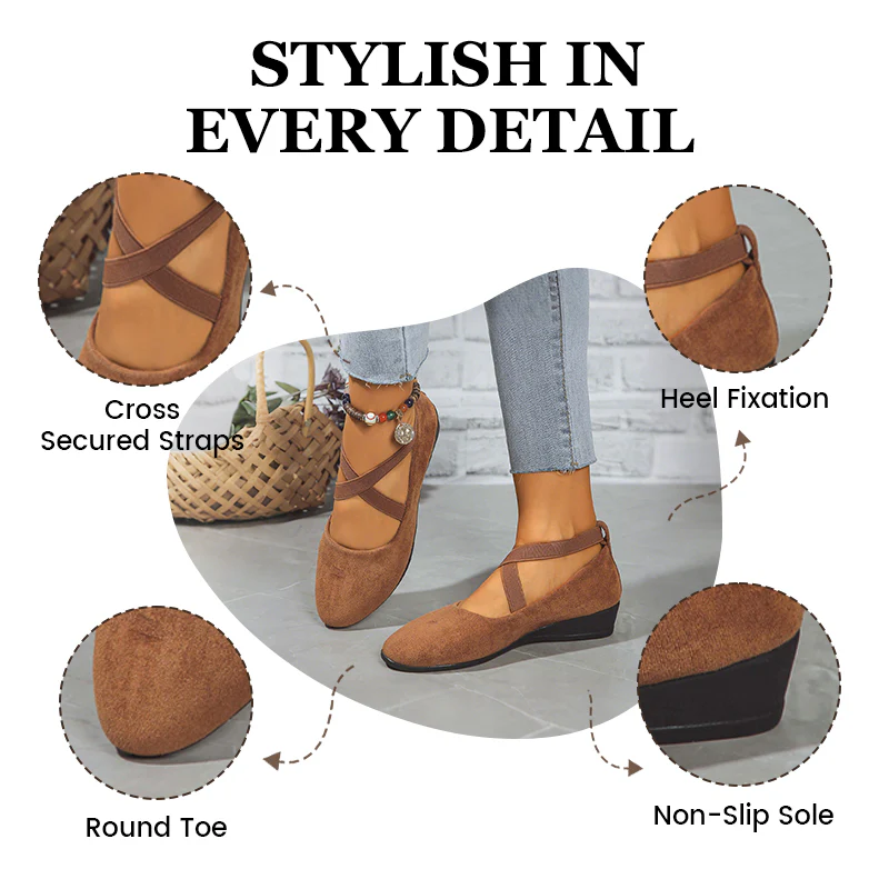 🌹Elegant Solid Color Elastic Strap Low Wedge Shoes