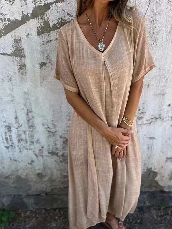 🔥Women's Loose V-neck Cotton Linen Dress