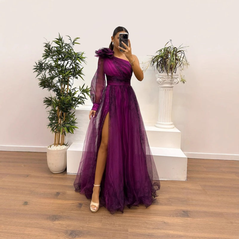 💥Women's Fashion Slant Shoulder Mesh Printed Dresses