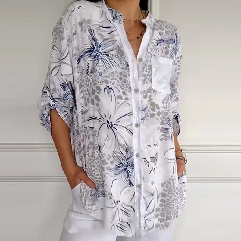 đ„Womenâs Stand Floral Collar Printed Shirt