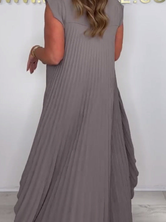 🔥Laney Pleated Short Sleeve Irregular Midi Top and Elastic Waist Wide Leg Pants Set