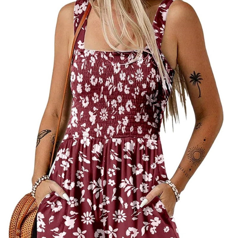 Women's Square Neck Sleeveless Loose Casual Short Jumpsuit