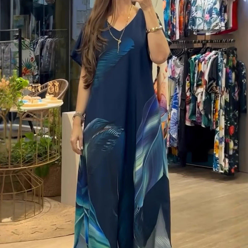 🌴Summer Specials SALE 🌴Women's Loose Casual V-Neck Printed Short Sleeve Dresses