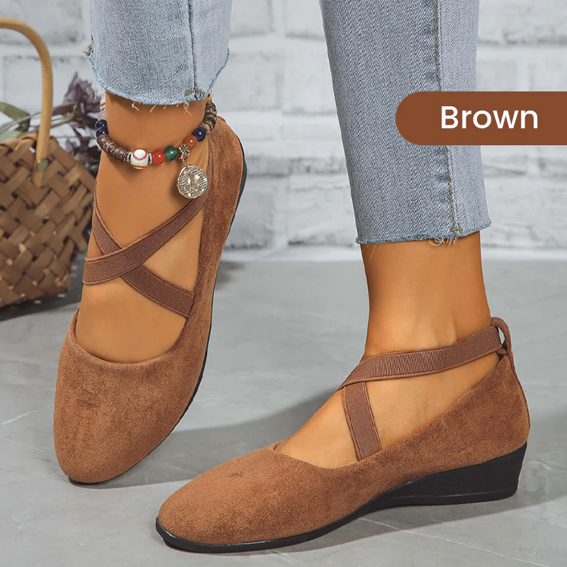 🌹Elegant Solid Color Elastic Strap Low Wedge Shoes