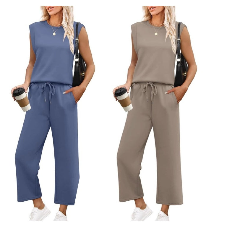 2025 New Women's Sleeveless Top & Wide-Leg Pants 2-Piece Set