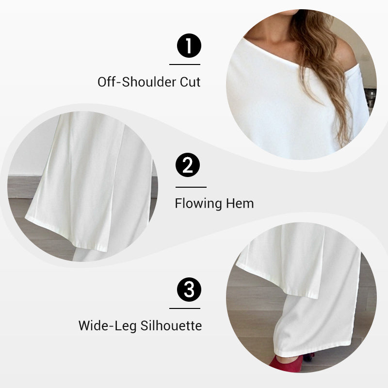 🌷Solid Color Off-Shoulder Top & Pants Set👗