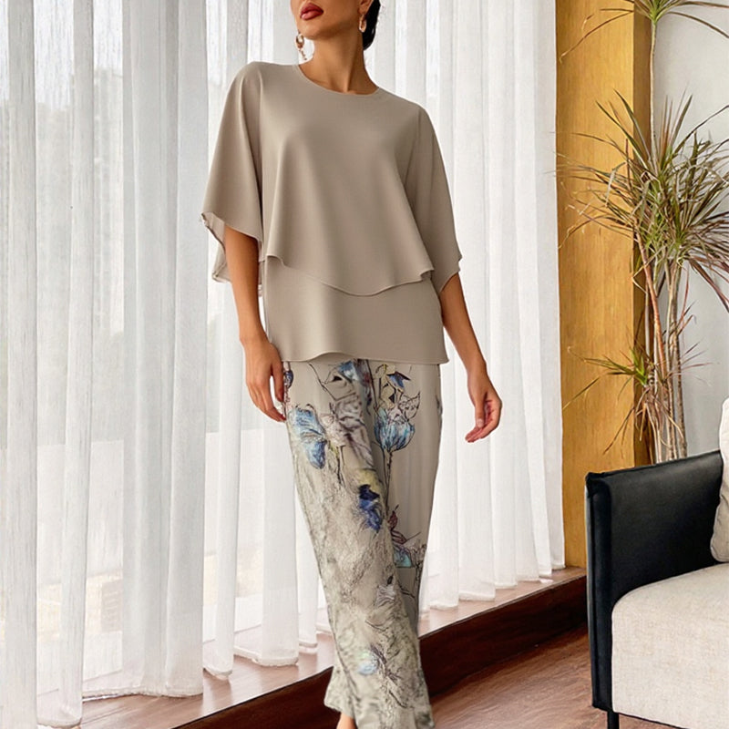 💖Women’s Printed Pants and Crew Neck Top Set