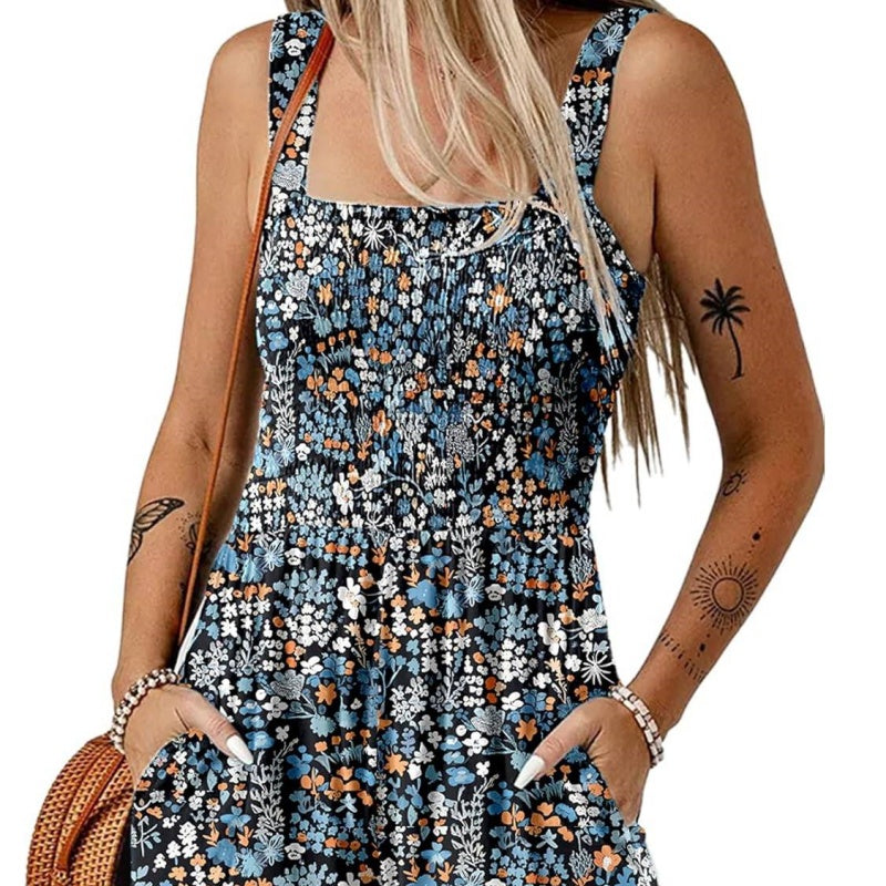 Women's Square Neck Sleeveless Loose Casual Short Jumpsuit
