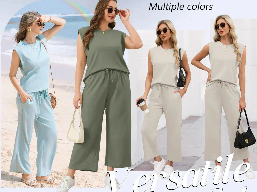 2025 New Women's Sleeveless Top & Wide-Leg Pants 2-Piece Set
