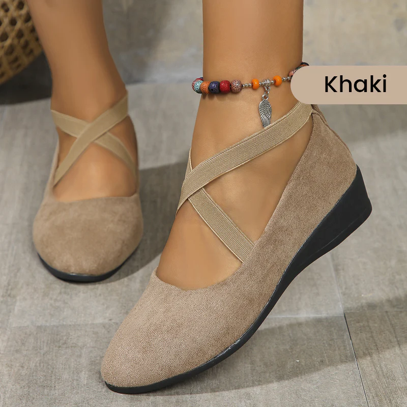 🌹Elegant Solid Color Elastic Strap Low Wedge Shoes