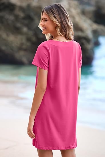 👗Women's Casual Square Neck Pocket Short Sleeve Dress with Pockets