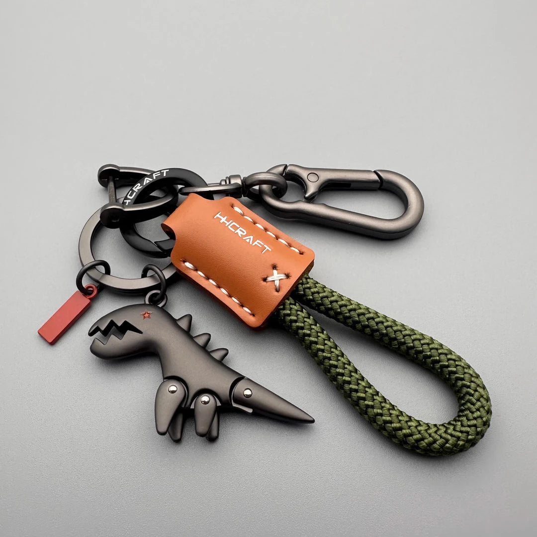 Aluminum Alloy Dinosaur Charm Paired with a Hand-woven Braceletš„