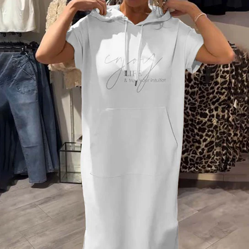 đ„Womenâs Solid Short-Sleeve Hooded Long Dress