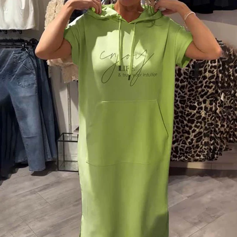 đ„Womenâs Solid Short-Sleeve Hooded Long Dress