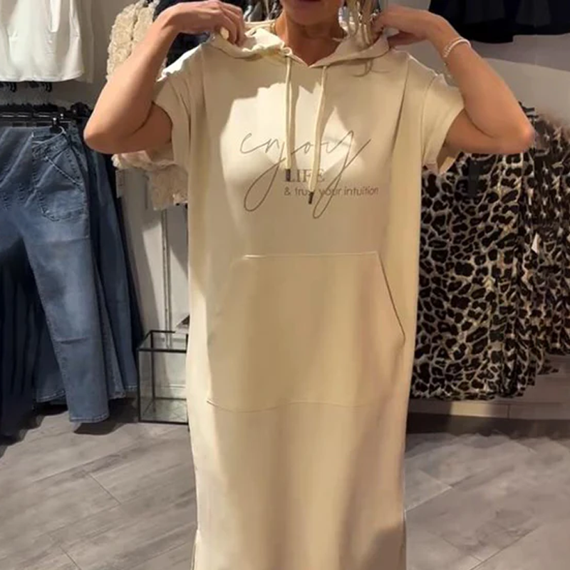 đ„Womenâs Solid Short-Sleeve Hooded Long Dress