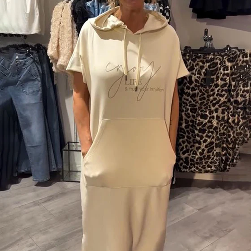 đ„Womenâs Solid Short-Sleeve Hooded Long Dress