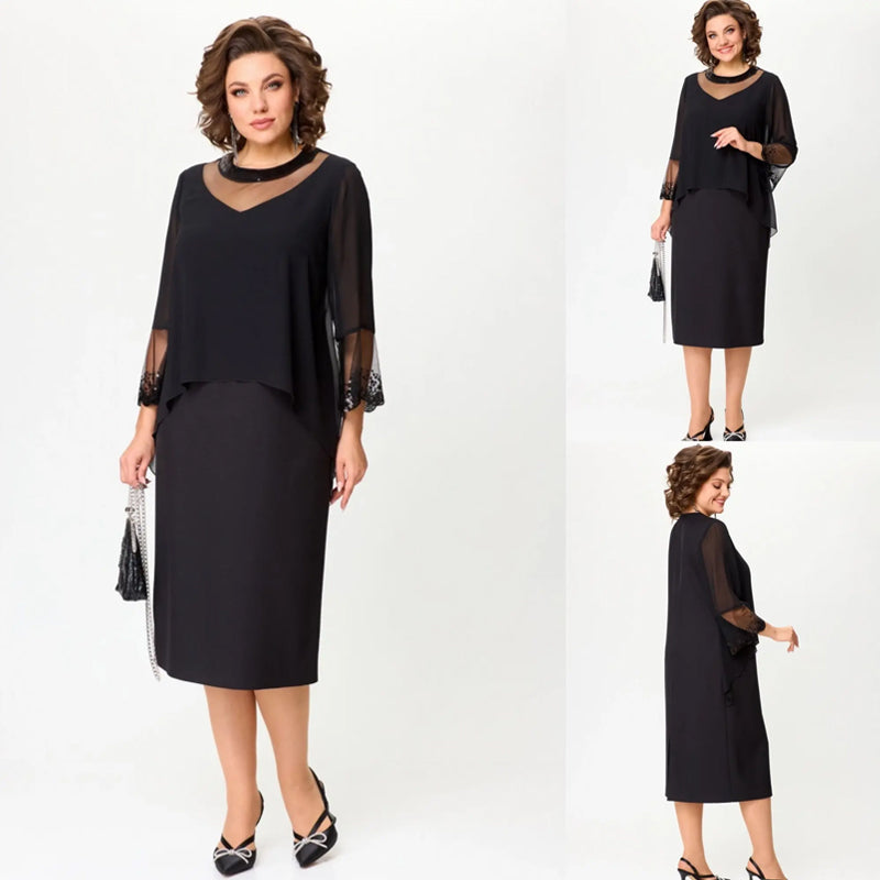 Women's Elegant Black 3/4 Sleeve Sheath Dresses