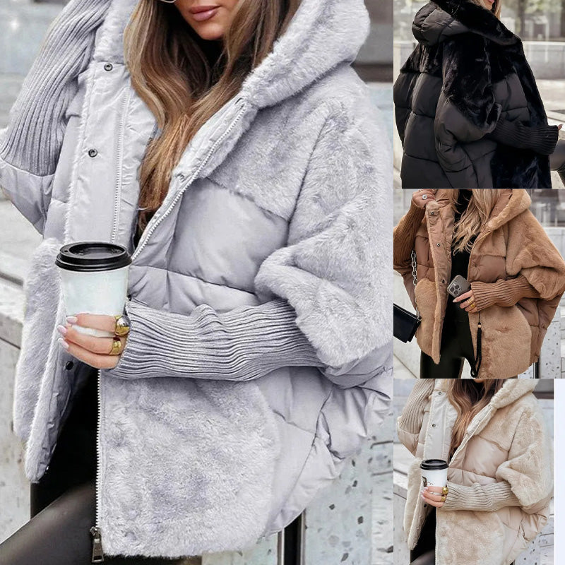 šWomenās Oversized Hooded Patchwork Puffer Coat