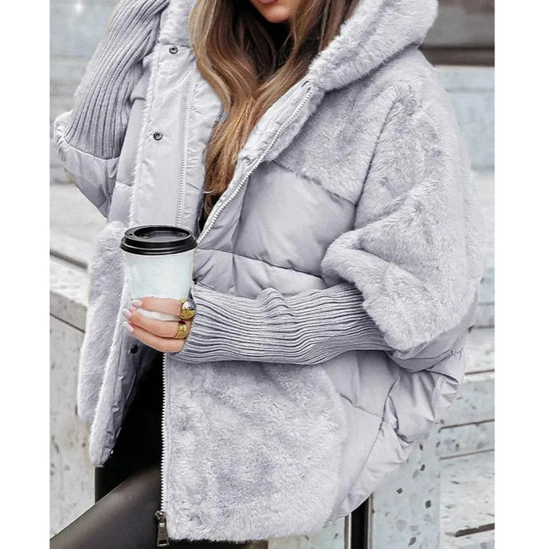šWomenās Oversized Hooded Patchwork Puffer Coat