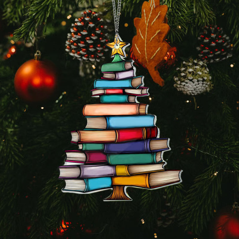 Book Stack Christmas Tree Suncatcher