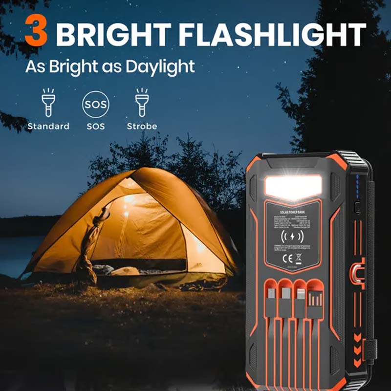 🔥20000mAh Solar Power Bank with Foldable Panels, Wireless Charging & LED Flashlight