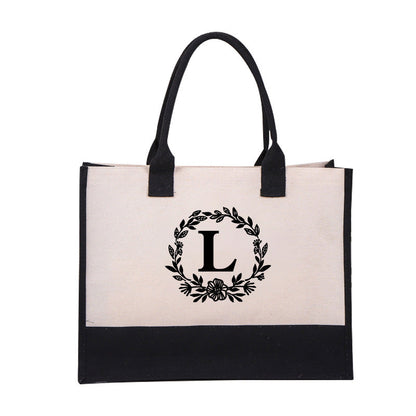 【🎁Mother's Day Gift】Perfect Gift-DIY Letter Canvas Bag Women Hit Color Simple Shoulder Shopping Tote Handbag