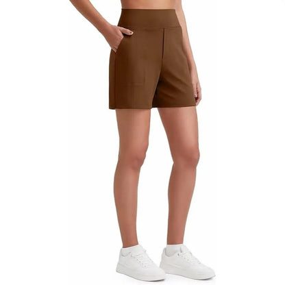 Women's High-Waisted Athletic Bermuda Shorts with Pockets – Running, Yoga, Summer Casual Activewear
