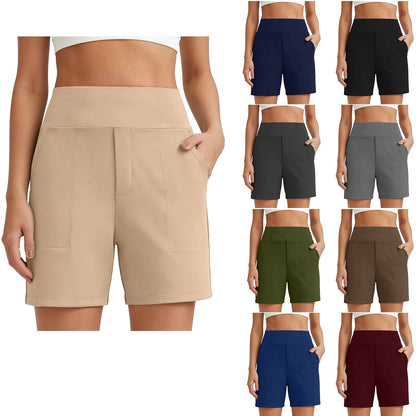 Women's High-Waisted Athletic Bermuda Shorts with Pockets – Running, Yoga, Summer Casual Activewear