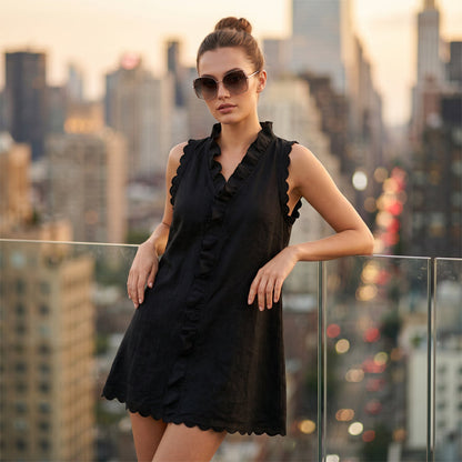 Women's Ruffle Trim Button-Front Mini Dress
