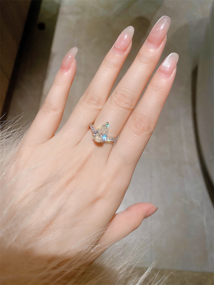 3-Carat Sterling Silver Waterdrop Moissanite Ring