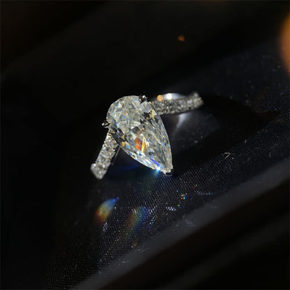3-Carat Sterling Silver Waterdrop Moissanite Ring