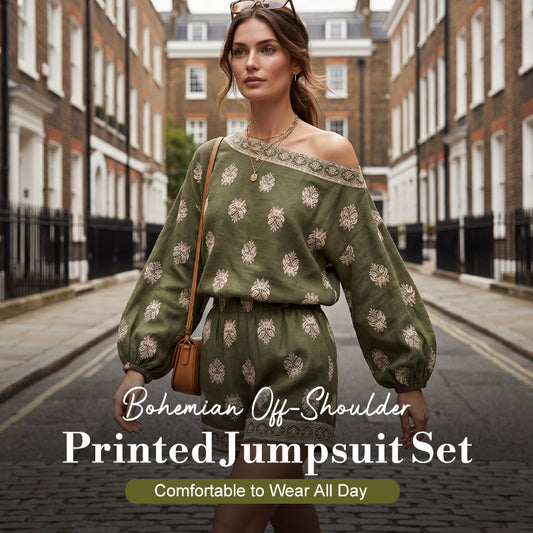 🔥 Bohemian Off-Shoulder Printed Jumpsuit Set
