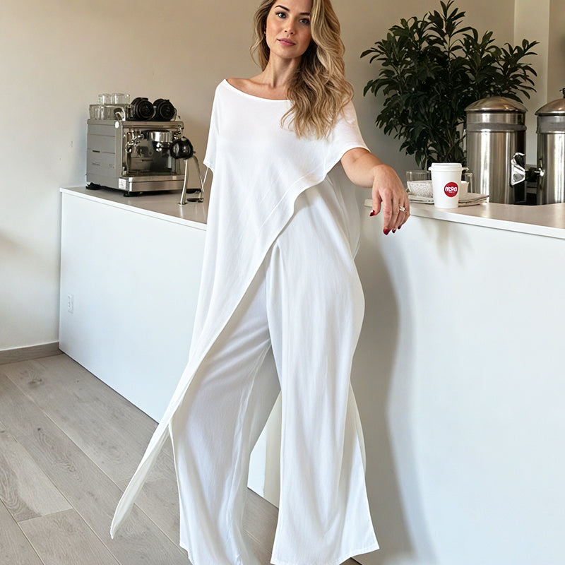 🌷Solid Color Off-Shoulder Top & Pants Set👗