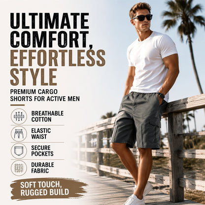 Men's Cargo Shorts – Elastic Waist, Multi-Pocket, Durable 🍁