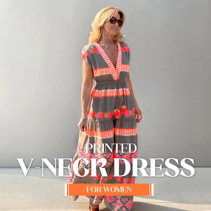 💕Women's Loose V-Neck Vintage Stripe Pattern Sleeveless Dress
