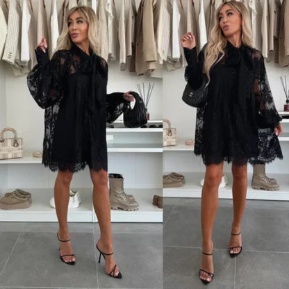 🌸Spring Specials🌸 Lace Mini Dress with Bow Tie Neck