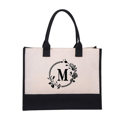 【🎁Mother's Day Gift】Perfect Gift-DIY Letter Canvas Bag Women Hit Color Simple Shoulder Shopping Tote Handbag