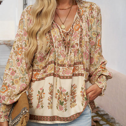 💖Women's Fashion Printed v-Neck Long Sleeve Shirt
