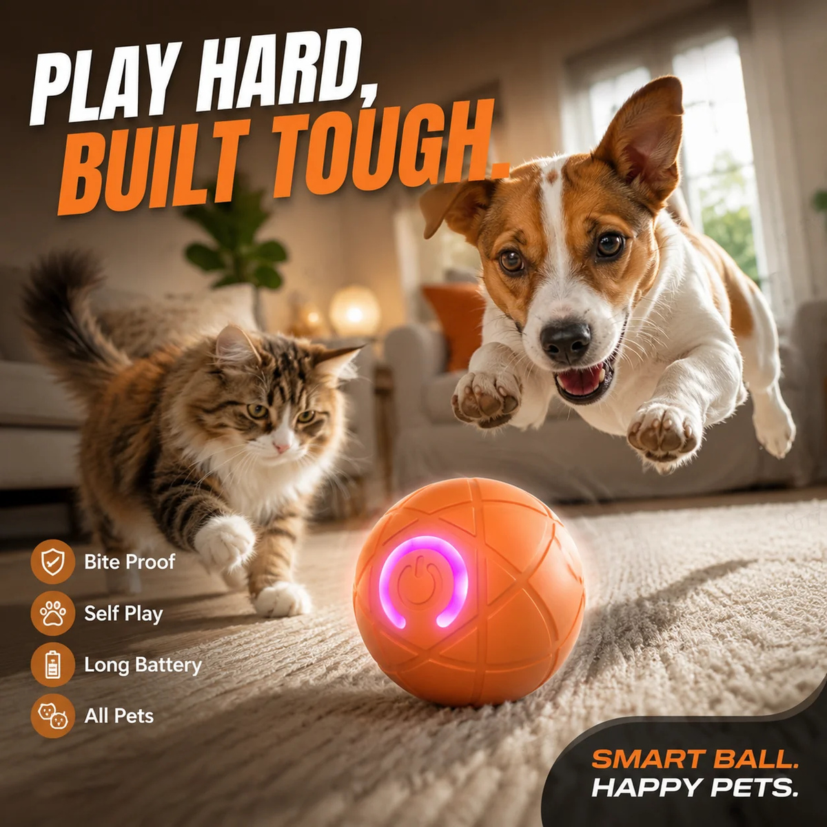 🐾 AUTO-BOUNCING SMART PET BALL WITH REMOTE CONTROL— 3 Interactive Modes | Chew-Resistant E-TPU | USB-C Rechargeable 🎾