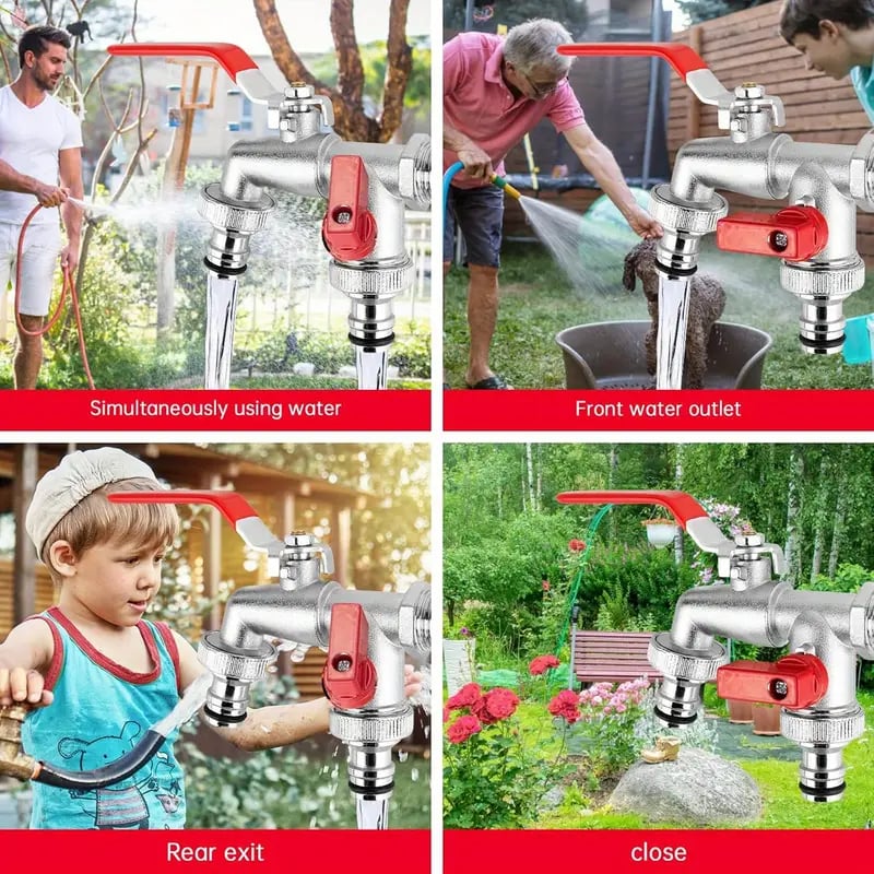 🔥Universal Stainless Steel Double Outlet Garden Water Faucet