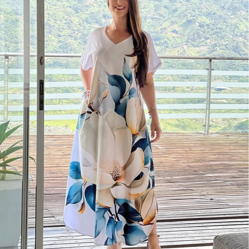 🌴Summer Specials SALE 🌴Women's Loose Casual V-Neck Printed Short Sleeve Dresses