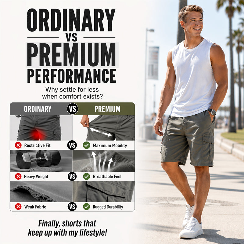 Men's Cargo Shorts – Elastic Waist, Multi-Pocket, Durable 🍁