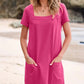 👗Women's Casual Square Neck Pocket Short Sleeve Dress with Pockets