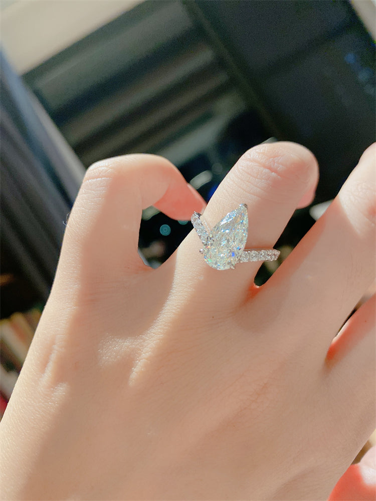 3-Carat Sterling Silver Waterdrop Moissanite Ring