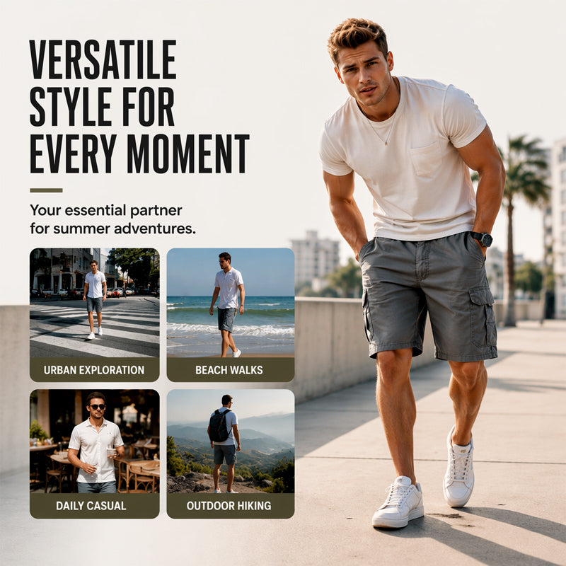 Men's Cargo Shorts – Elastic Waist, Multi-Pocket, Durable 🍁