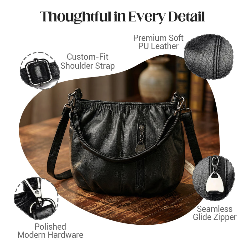Casual Pleated Bucket Soft Leather Handbag Shoulder Bag